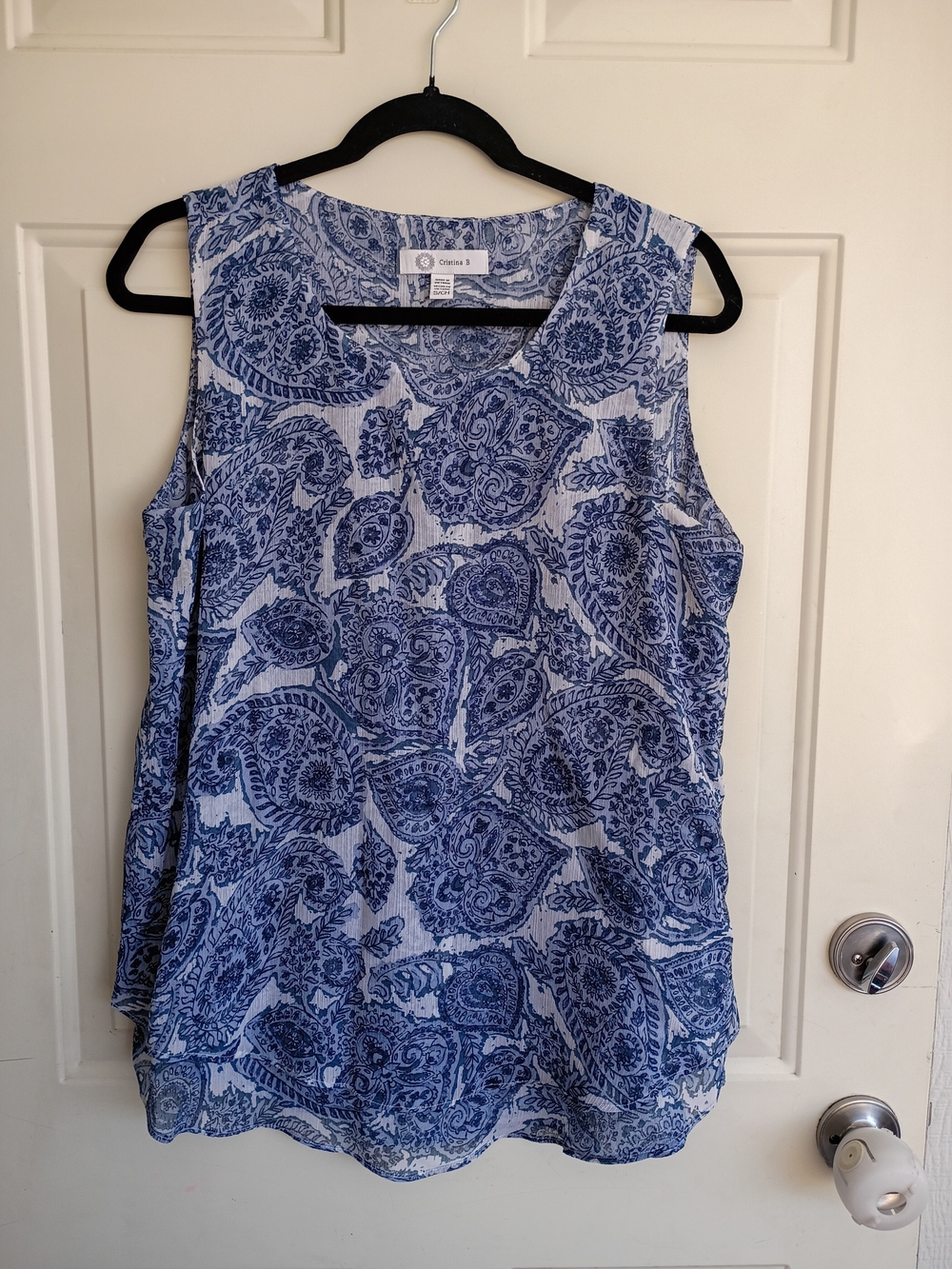 Cristina B. Blue & White Paisley Sleeveless Top Size Small